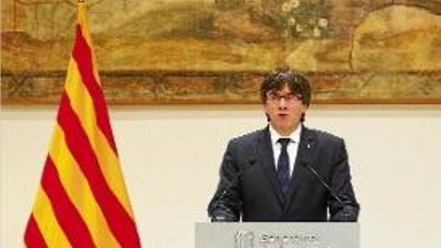 Puigdemont, durant la declaració institucional d&#039;ahir.