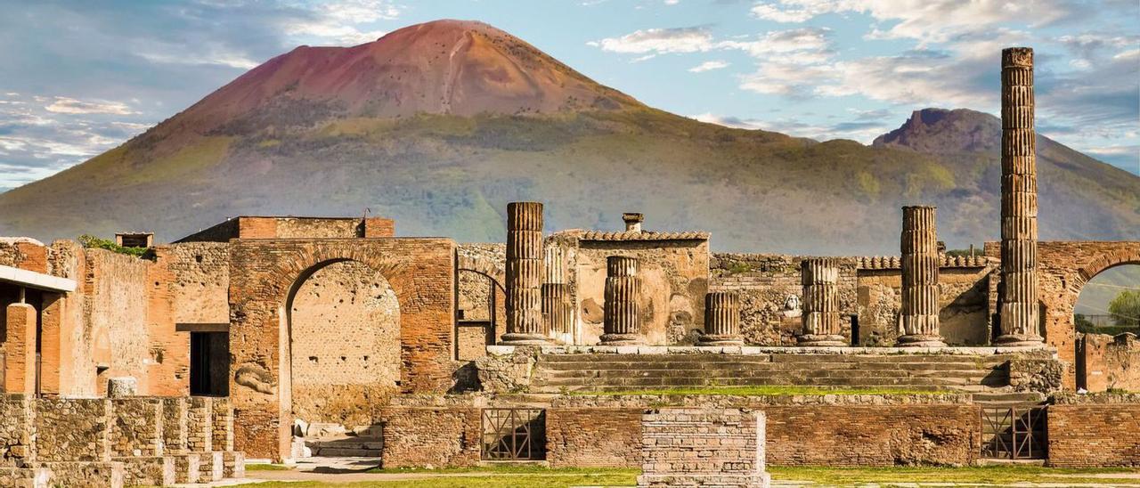 As ruínas de Pompeia,  co Vesubio ao fondo