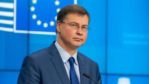 Archivo - HANDOUT - 01 December 2020, Belgium, ·Brussels: European Commission Vice-President Valdis Dombrovskis gives a press conference at the end of a Economic and Financial Affairs Council (ECOFIN) meeting. Photo: -/European Council/dpa - ATTENTION: ed