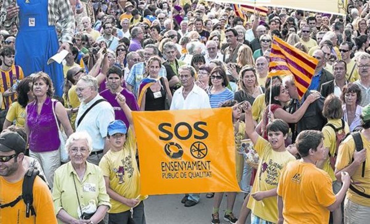 Manifestació de Som Escola a favor de l’ensenyament públic i en català, el 14 de juny passat a Barcelona.