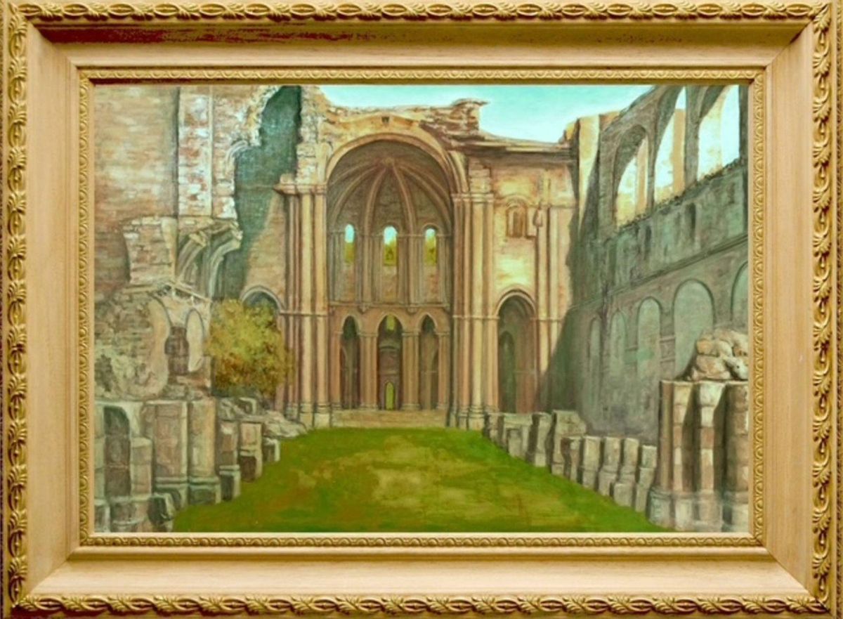 Arriba, ruinas de Santa María de Moreruela (Zamora). Sobre estas líneas, Félix Magdalena, trabajando en su taller.