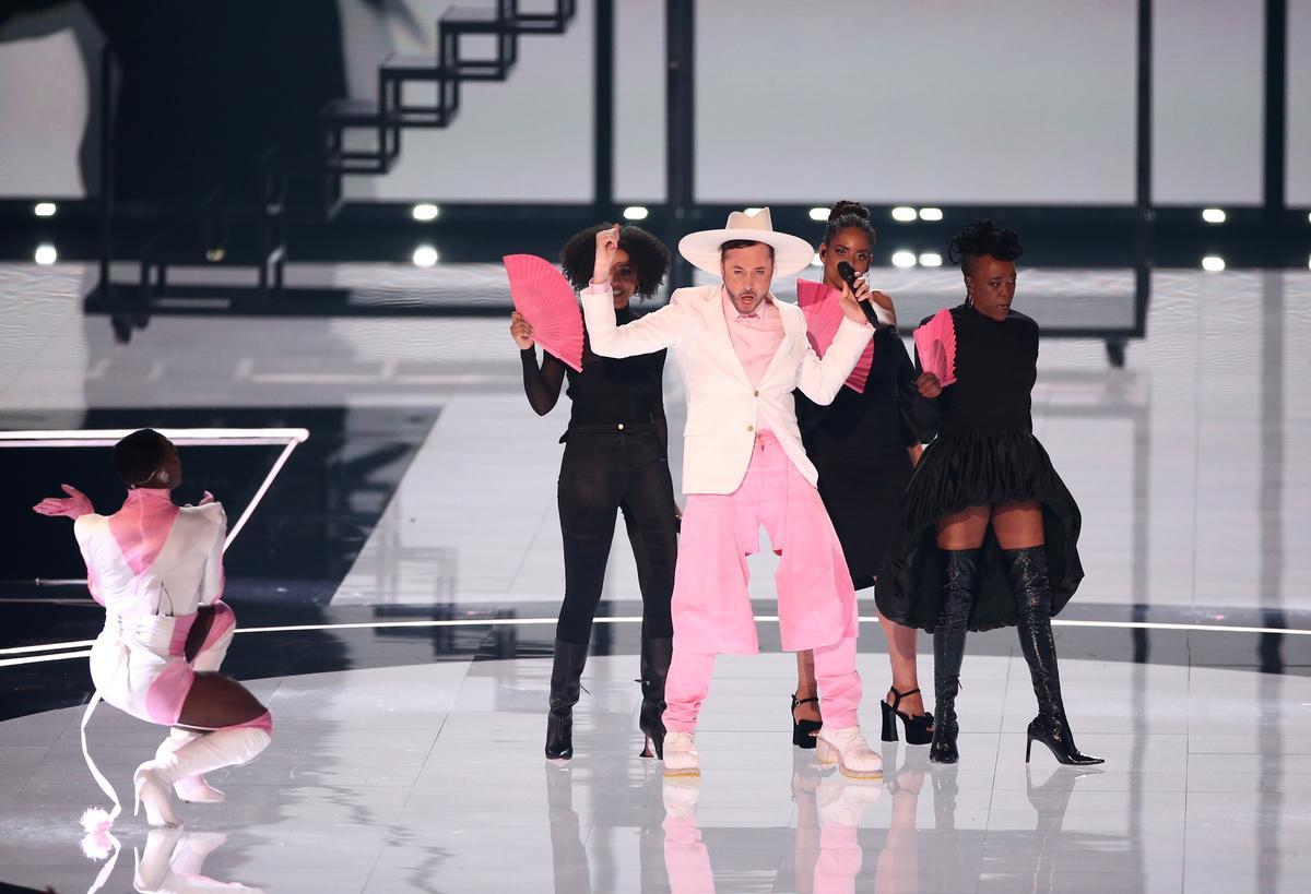 Liverpool (United Kingdom), 13/05/2023.- Gustaph from Belgium performs on stage at the Grand Final of the 67th annual Eurovision Song Contest (ESC) at the M&S Bank Arena in Liverpool, Britain, 13 May 2023. Liverpool is hosting the 2023 Eurovision Song Contest on behalf of Ukraine. (Bélgica, Ucrania, Reino Unido) EFE/EPA/ADAM VAUGHAN