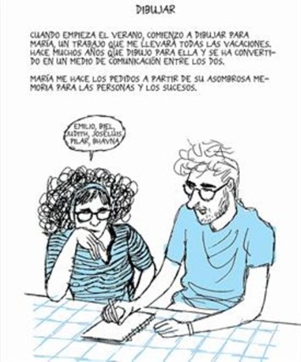 PARE I FILLA Gallardo dibuixa per a la María, a dalt en una pàgina del còmic, a sobre en una foto del mateix llibre.