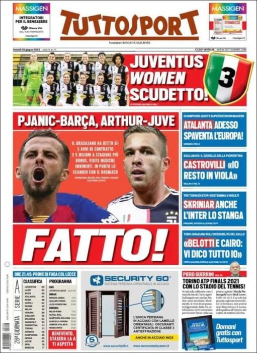 Portada TUTTOSPORT viernes 26 junio 2020