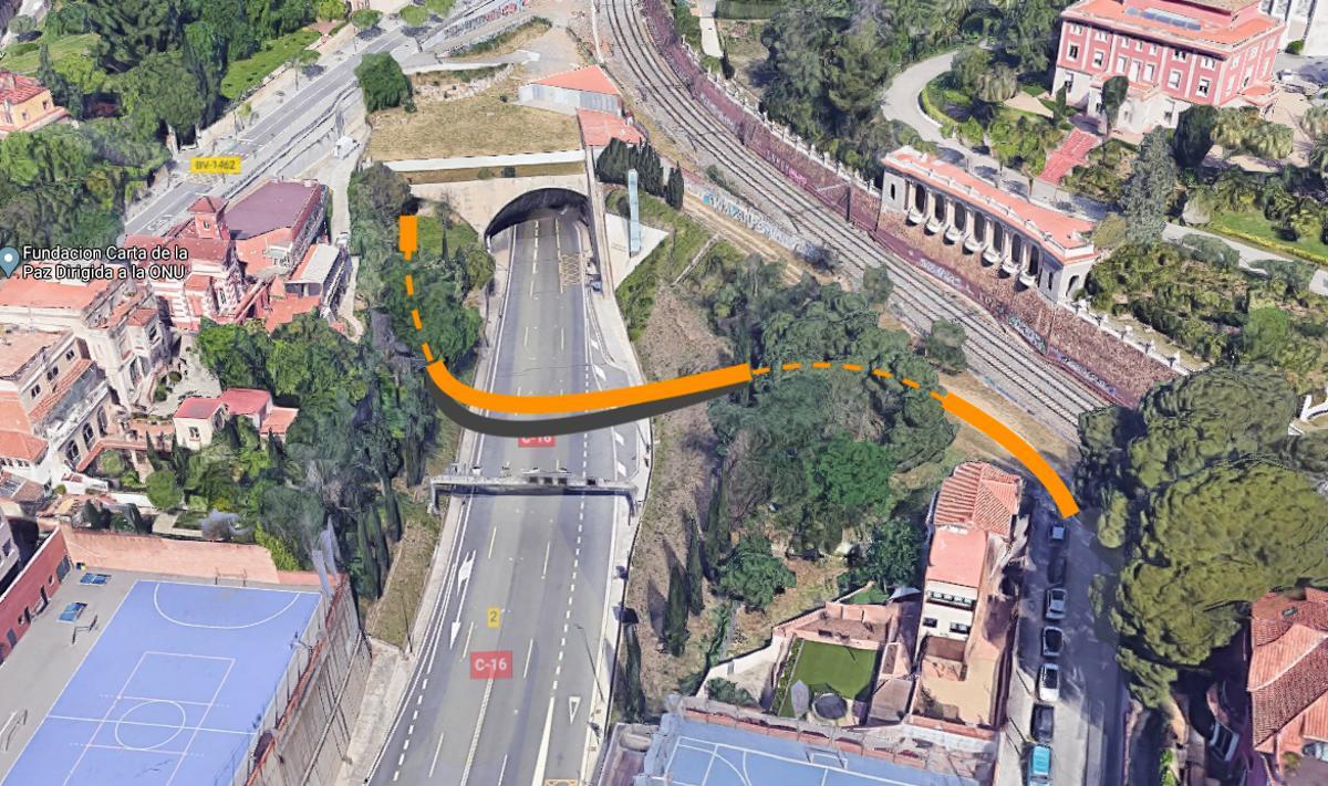 Propuesta de pasarela para poder acceder, desde la parte alta de Sarrià, a la galería del túnel de Vallvidrera