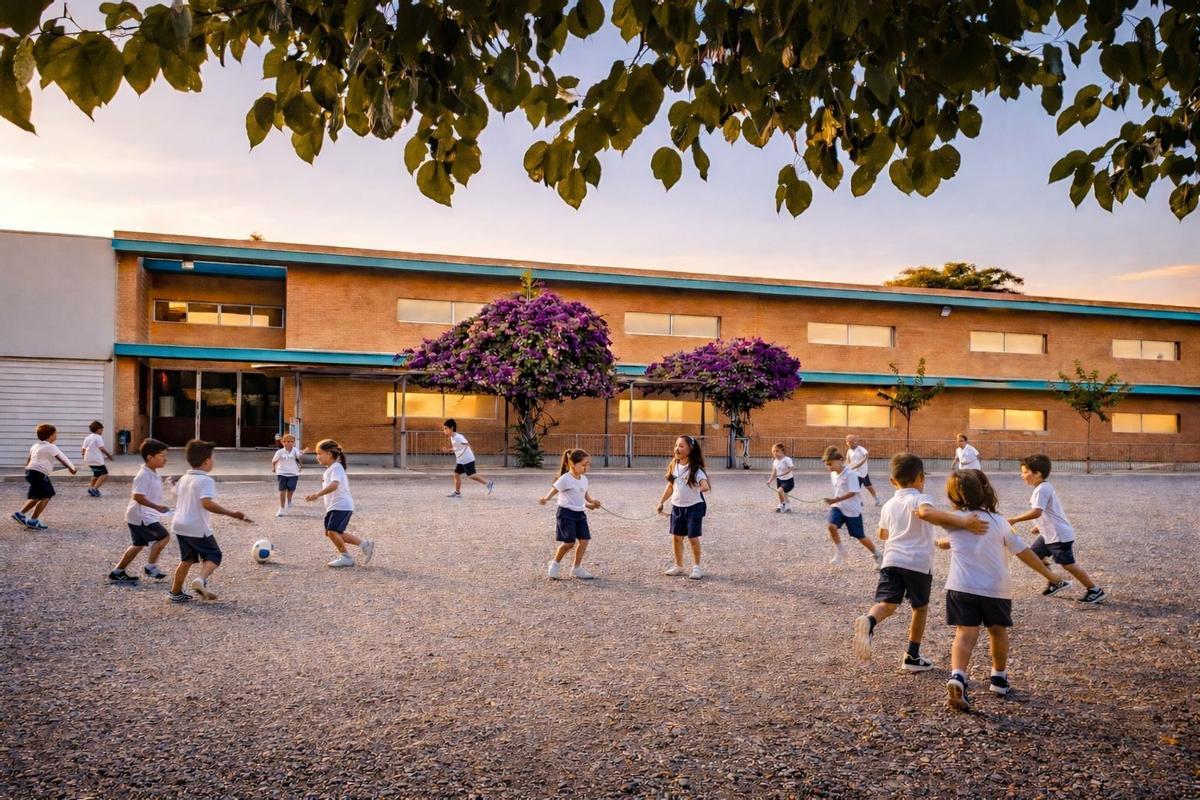 Alumnos del Colegio San José juegan en el patio del centro.