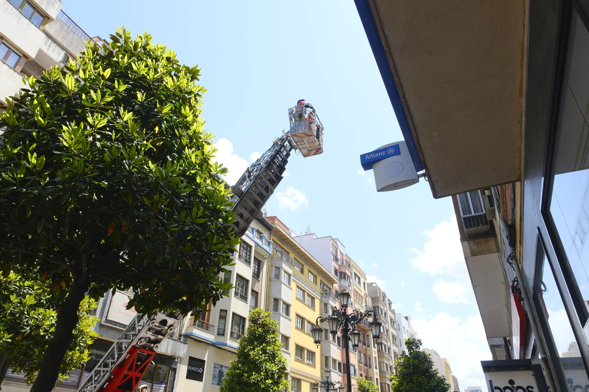 Alarme en la calle Uría de Oviedo por la caída de cascotes en plena vía pública