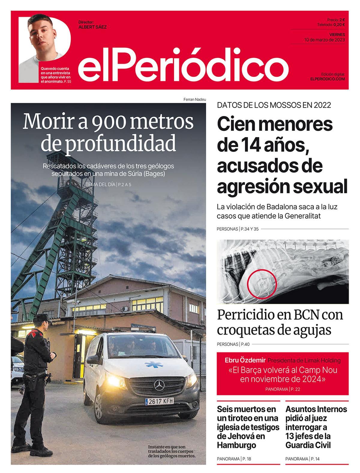 La portada d’EL PERIÓDICO del 10 de març del 2023