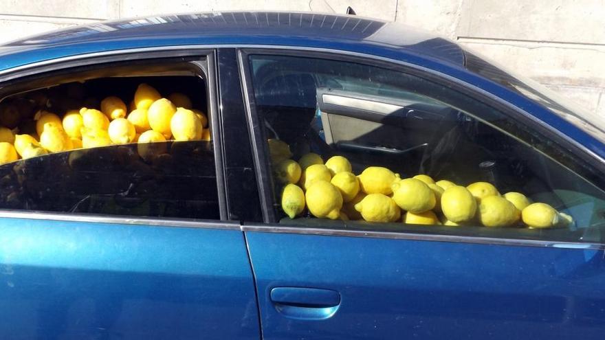 Detalle del coche de la operación ´Lemon Free´: como su nombre indica, liberaron a los limones robados.
