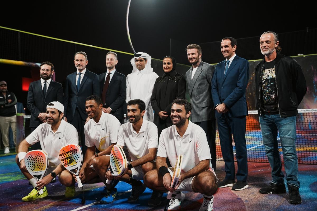 Los protagonistas de la presentación de la pista con Nasser Al-Khelaïfi, David Beckham, Luigi Carraro y el artista Sébastien Boileau (Mr. D 1987)