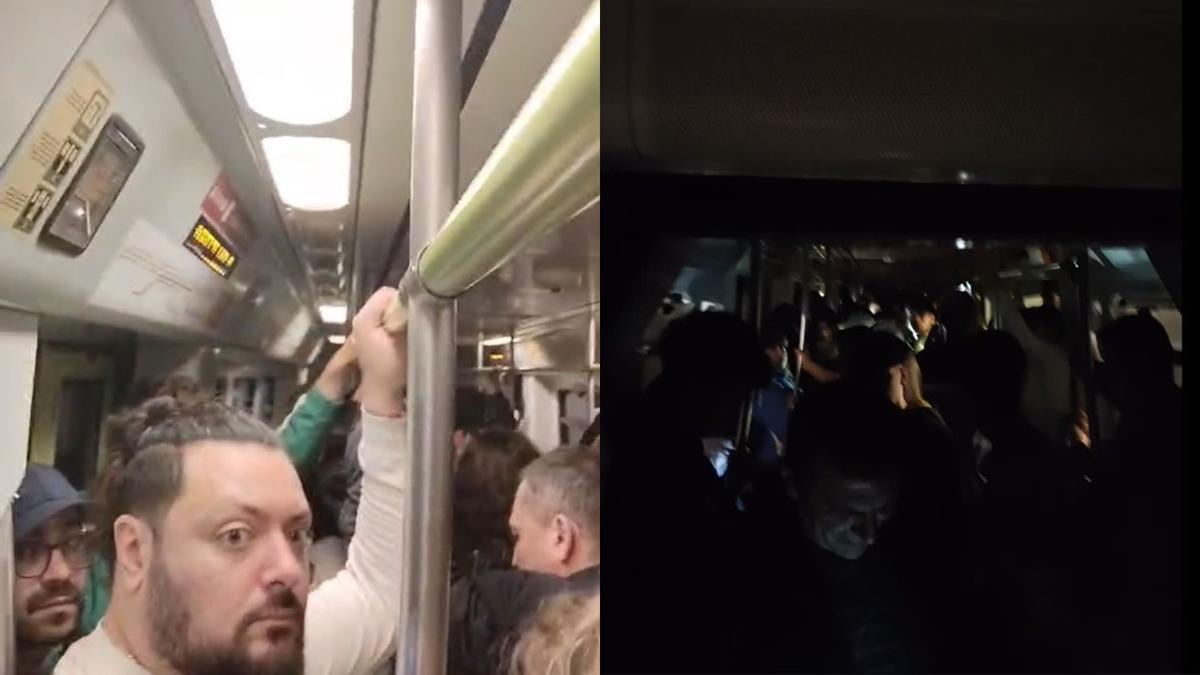 Momentos de tensión en un vagón de metro tras una avería en un conboy en València