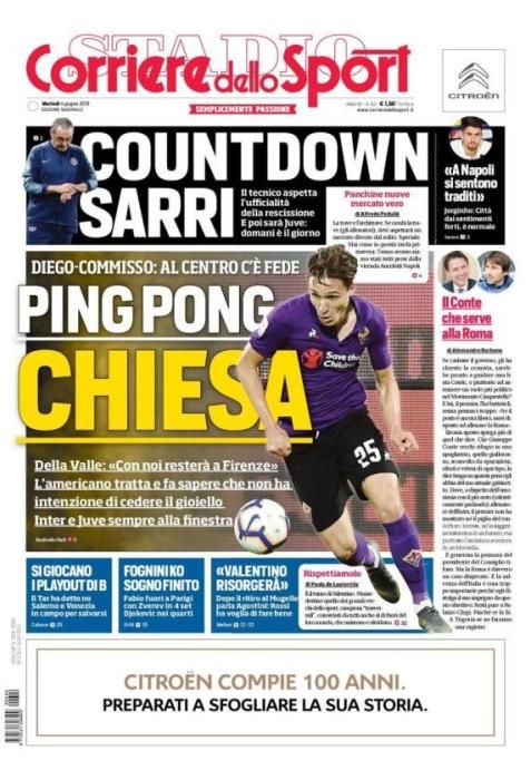 Portada CORRIERE DELLO SPORT martes 4 junio 2019