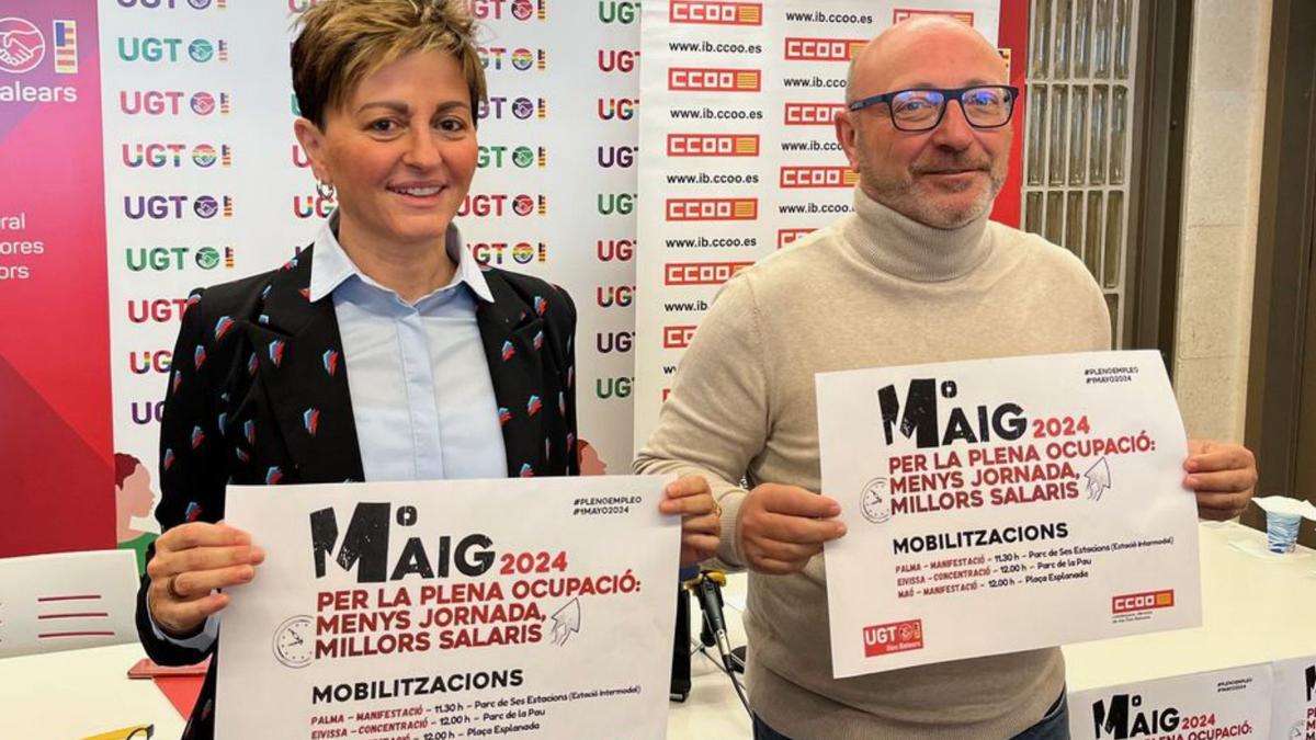 Xisca Garí Perelló (UGT) y José García Vidal (CCOO), ayer. | UGT