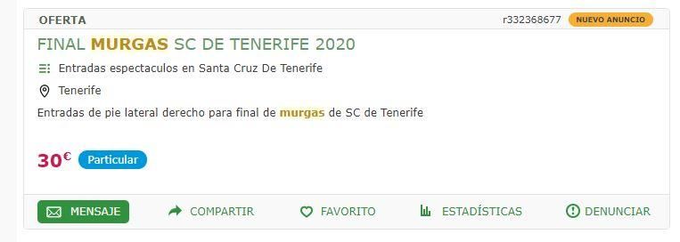 Algunas de las ofertas y demandas de entradas para el concurso de murgas adultas que se ofrecen en internet