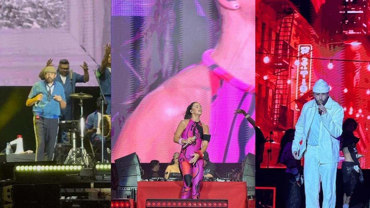 De izquierda a derecha: Juan Luis Guerra, Nathy Peluso y Nicky Jam.