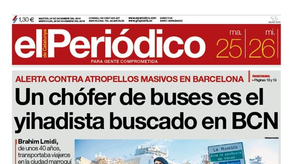 La portada de EL PERIÓDICO DE CATALUNYA del 25 y 26 de diciembre