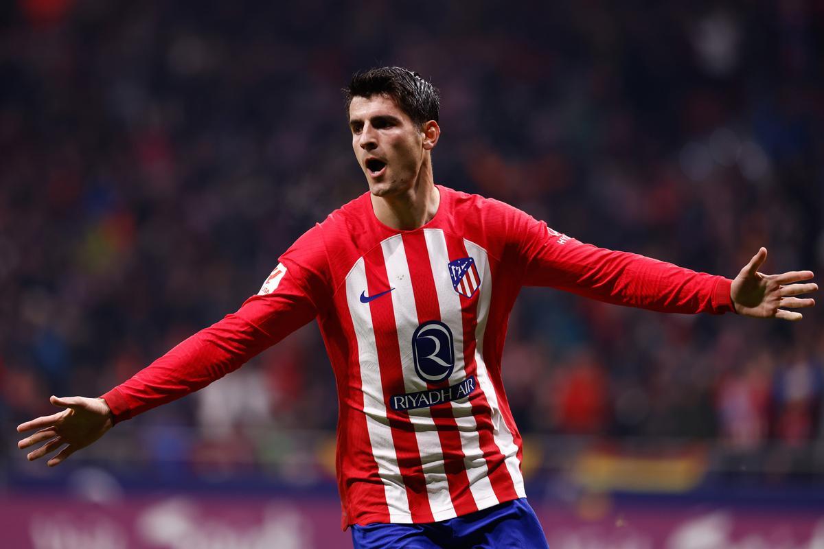 Alvaro Morata celebra un gol con el Atlético de Madrid