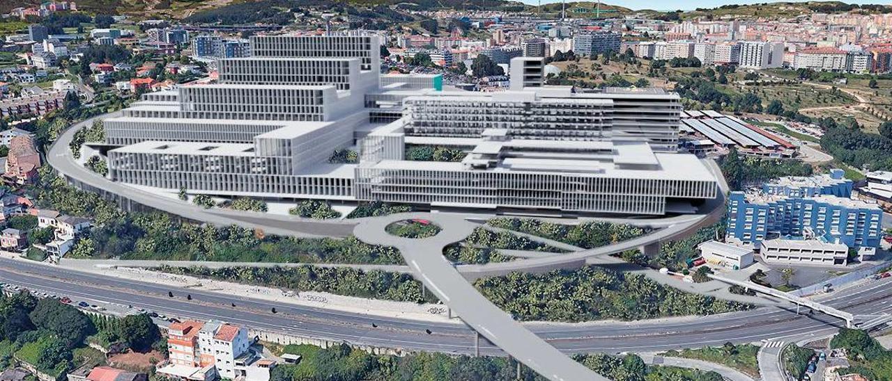 Recreación virtual del Hospital de A Coruña tras su ampliación.