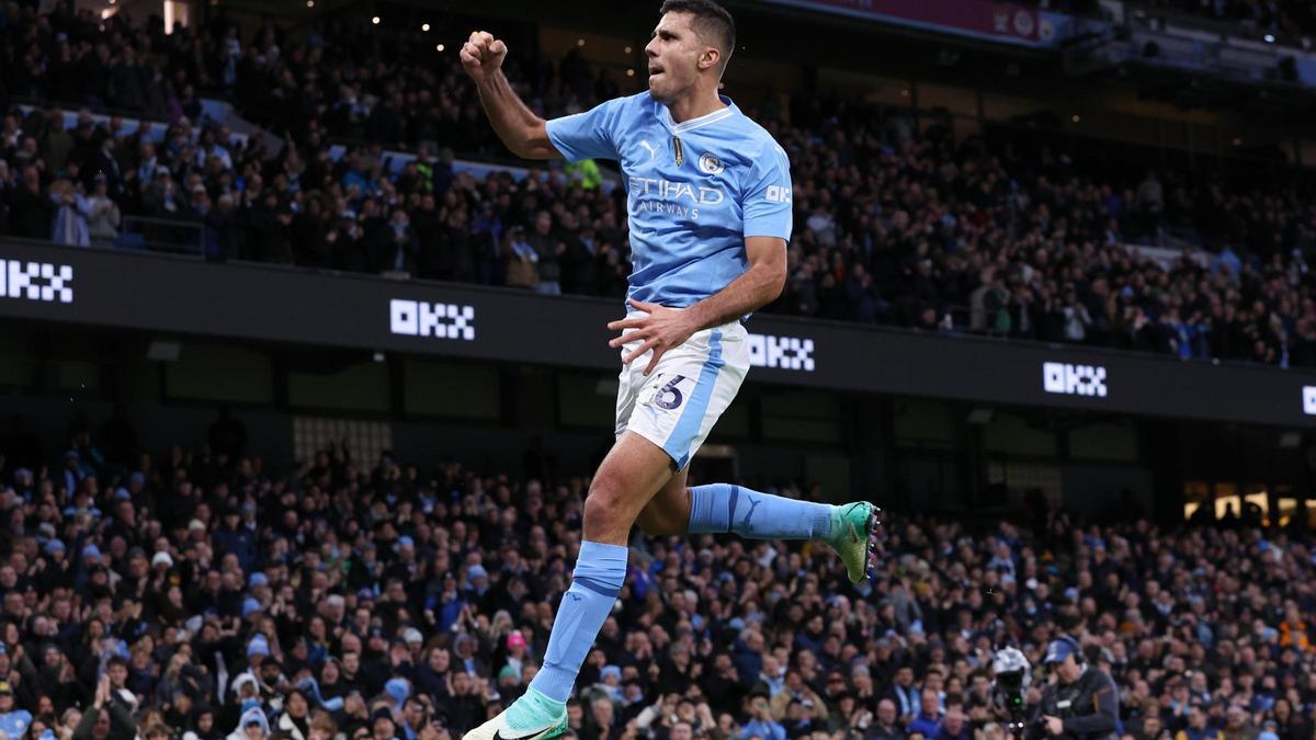 Rodri celebra el primer gol ante el Sheffield United.