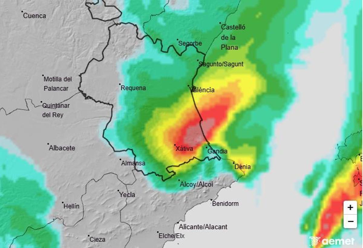 Lluiva prevista entre las 20 y las 2 horas en la Comunitat Valenciana.