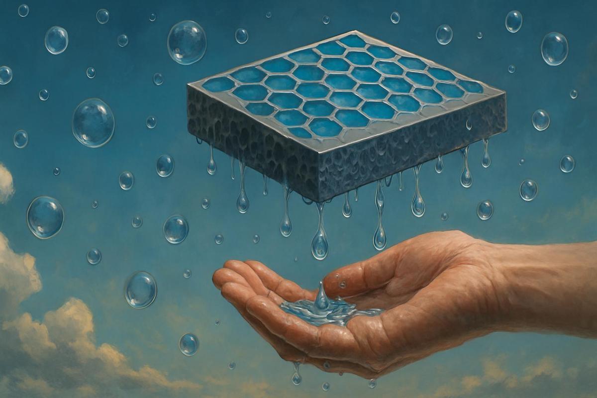 Recreación artística de la tecnología que permite obtener agua del aire.