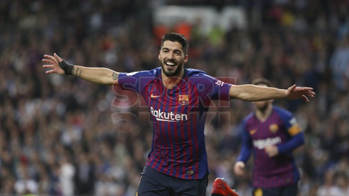 Luís Suárez eufórico tras marcar el tercer gol del Clásico de semifinal de Copa del Rey entre el Real Madrid y el FC Barcelona.