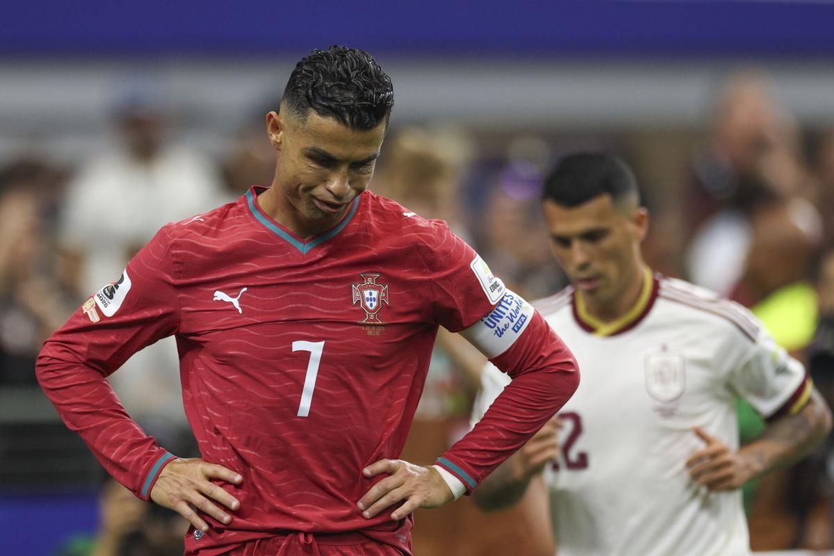 Arlington (United States), 06/07/2026.- Portugal's Cristiano Ronaldo reacts during the FIFA World Cup 2026 Round of 16 match Portugal against Spain, in Dallas, Texas, USA, 06 July 2026. (España) EFE/EPA/MIGUEL A. LOPES