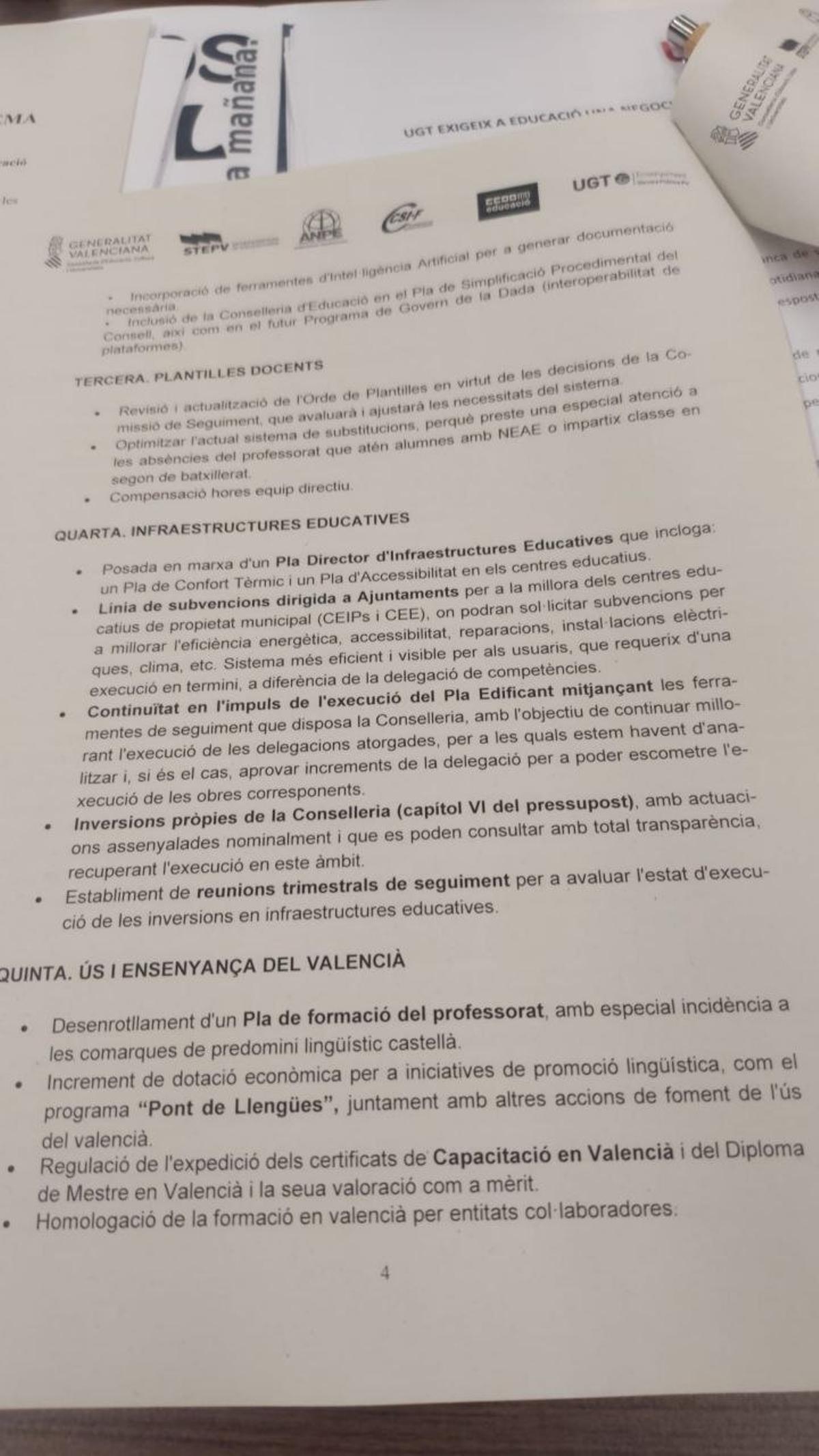 La última oferta de la Conselleria de Educación para zanjar la huelga de los profesores