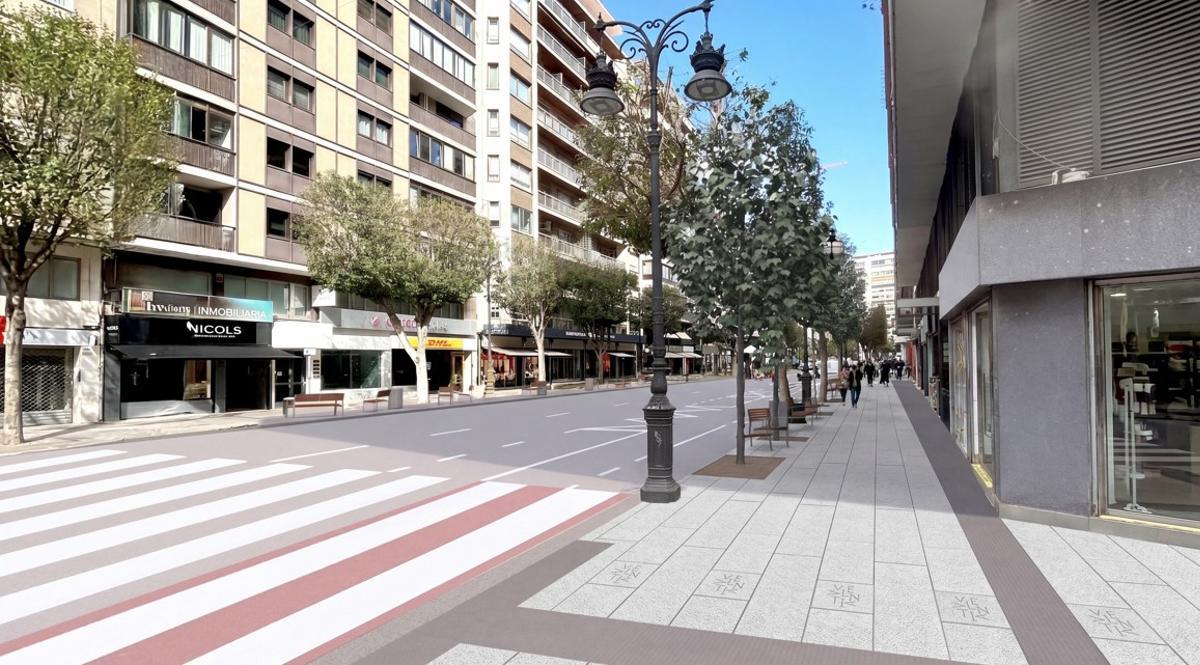 Figuración de la calle Colón con el sello Valentia en las aceras
