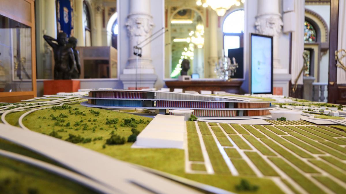 Maqueta del recinto donde se quiere celebrar la Expo 2027 en Málaga.