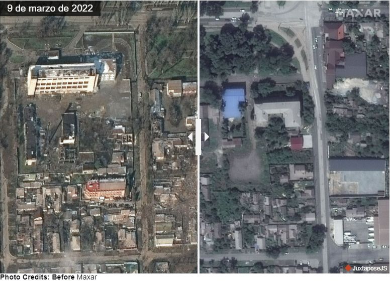 Antes y después de los bombardeos rusos sobre Járkov