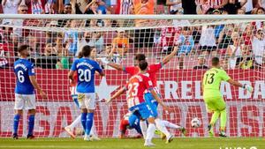Imagen de uno de los tres goles del Girona ante el Getafe.