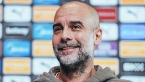 Pep Guardiola, en la rueda de prensa previa al Manchester City-Chelsea en el Etihad.