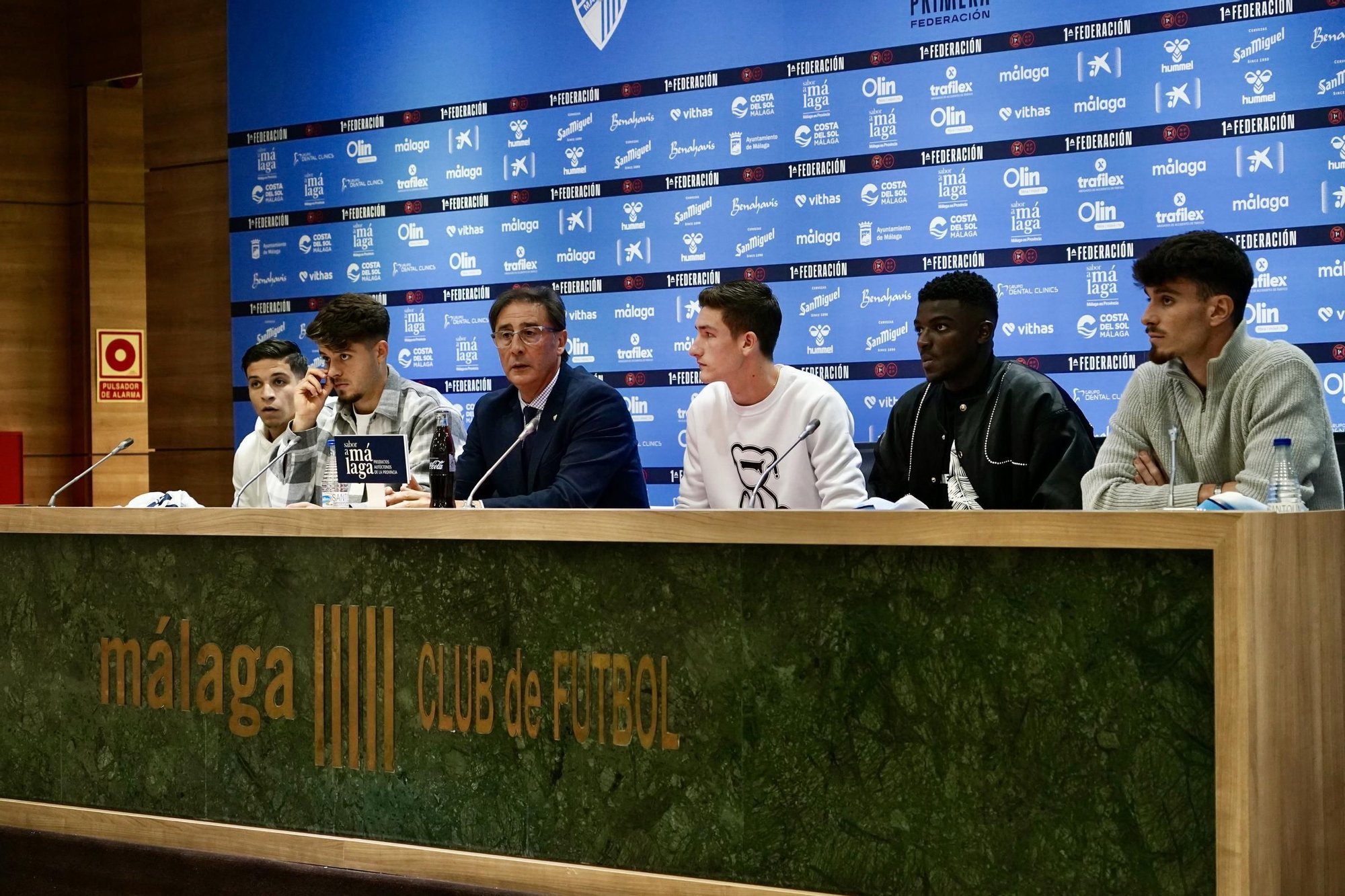 Presentación de Carlos López, Moussa, Murillo, Dani Lorenzo y Haitam, renovados con el Málaga CF