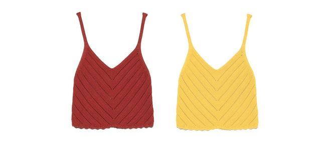 El top de croché de Stradivarius, en colores terracota y amarillo mostaza