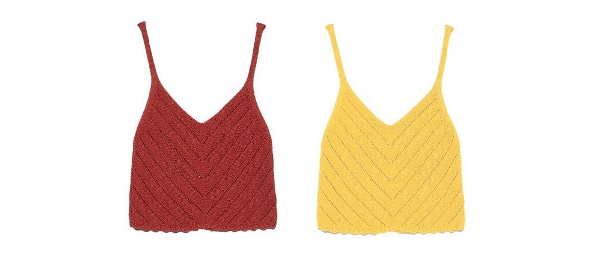 El top de croché de Stradivarius, en colores terracota y amarillo mostaza