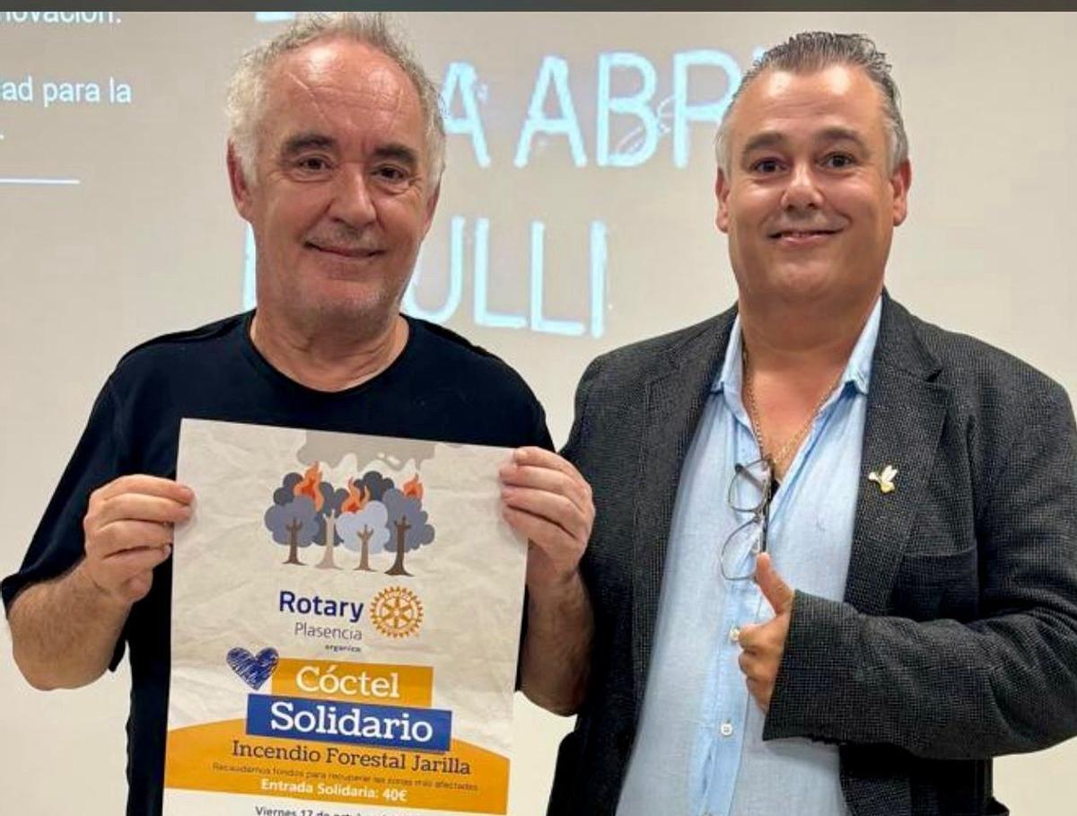 Ferrán Adriá apoya un cóctel solidario en Plasencia por el incendio de Jarilla.