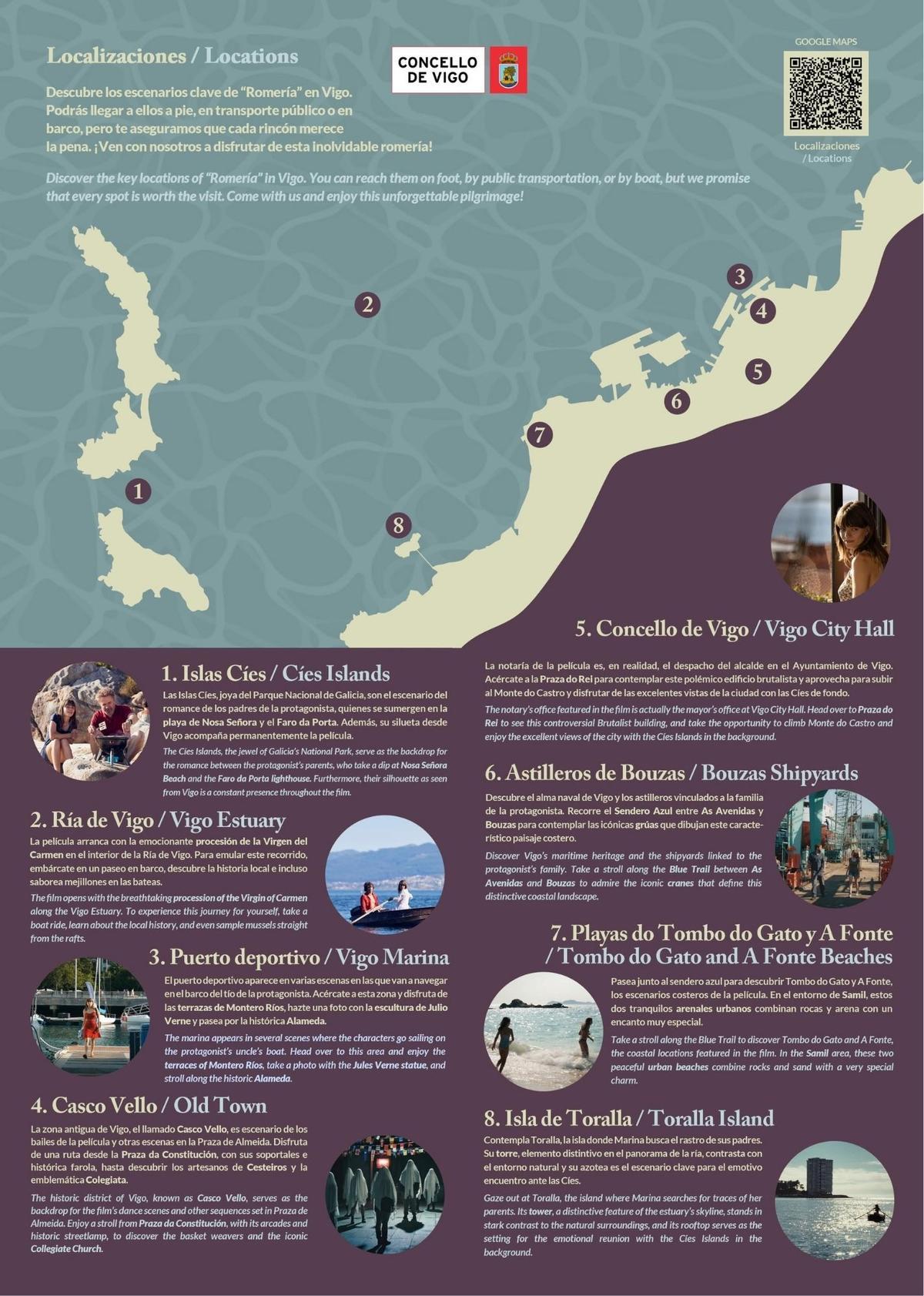 Mapa del recorrido de «Romería» de Carla Simón por la ciudad de Vigo.