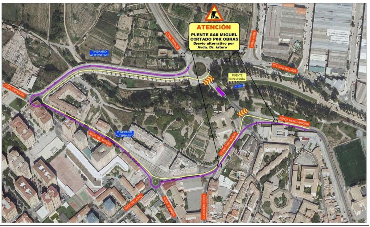 Cortes de tráfico por las obras del puente de San Miguel.