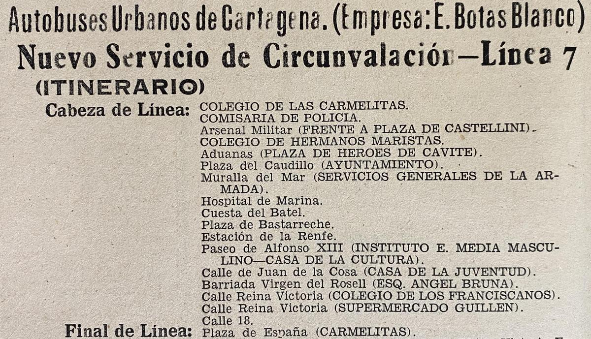 Anuncio de la empresa de autobuses urbanos de 1970 con parada en la calle 18