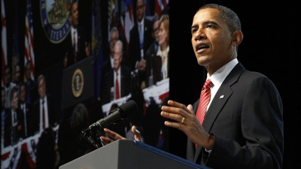 El presidente Obama, durante su intervención ante la Convención de Veteranos con Discapacidad, en Atlanta.