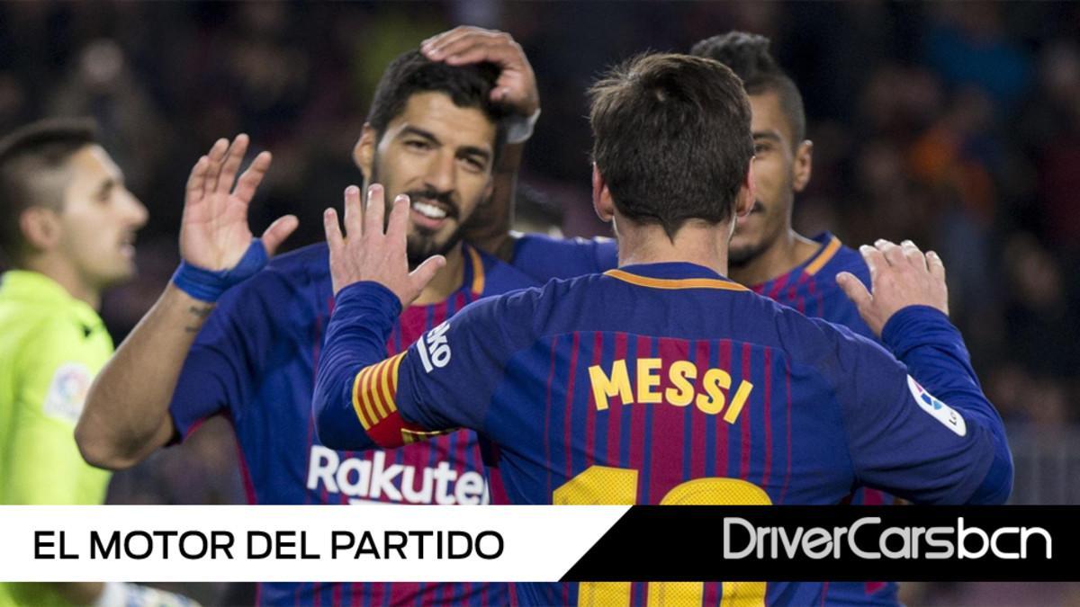 Leo Messi y Luis Suárez celebran uno de sus goles en el Barça-Levante
