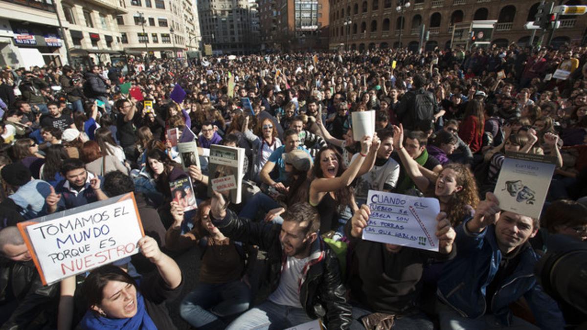 Concentración de estudiantes en Valencia, este martes.