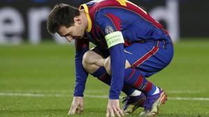 Leo Messi, en un gesto de desolación el día de la derrota ante la Juventus.