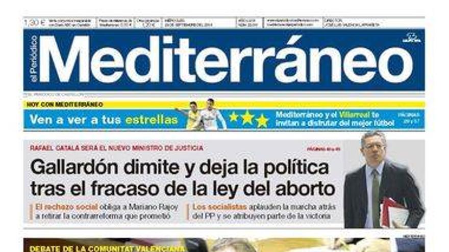 Fabra anuncia para este año una rebaja de impuestos, hoy en la portada de El Periódico Mediterráneo