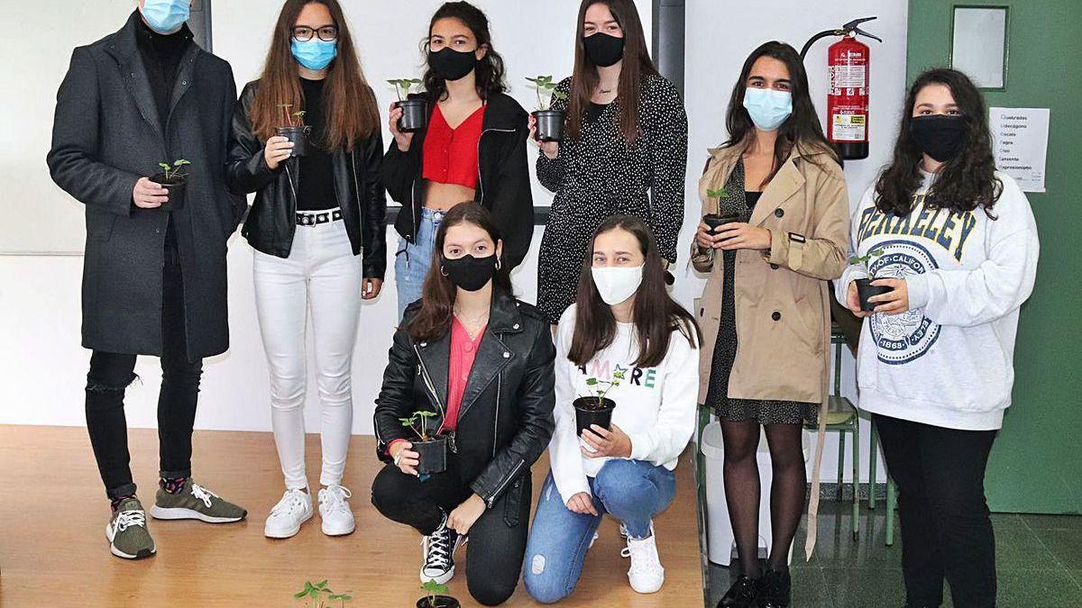 Alumnos de 2º de Bachillerato se encargaron de repartir las plantas.