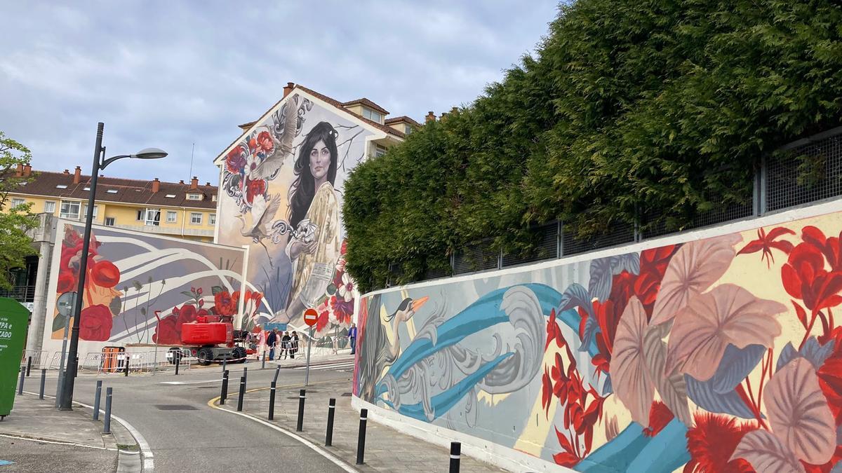 &quot;A dona do esteiro&quot;, mural de Lula Goce en A Ramallosa.