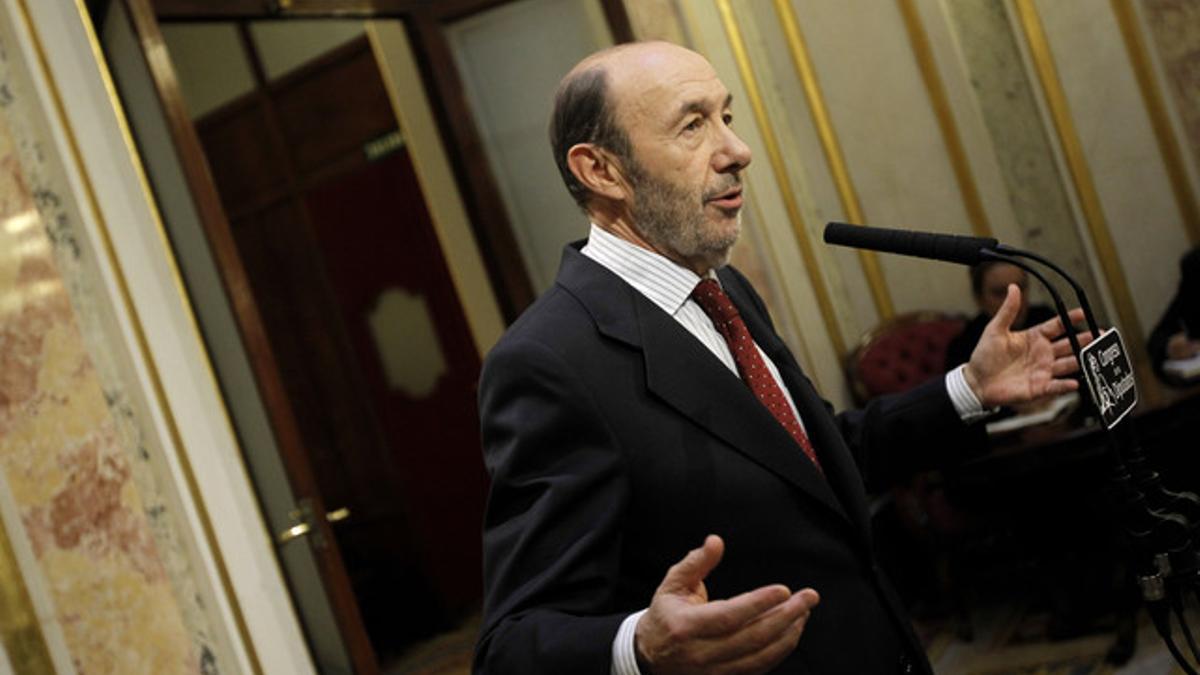 Alfredo Pérez Rubalcaba, durante sus declaraciones en el Congreso.