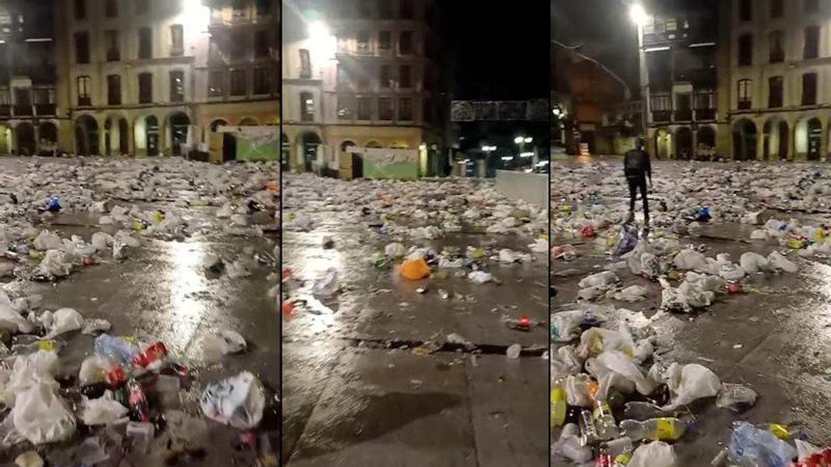 Así quedó la plaza España de Avilés tras el descenso de Galiana