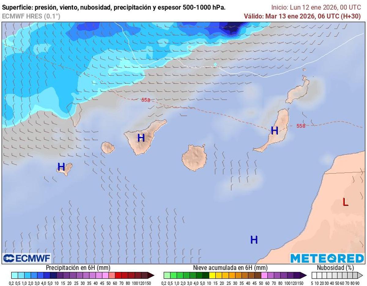 Modelo europeo ECMWF martes 13 de enero 6 de la mañana